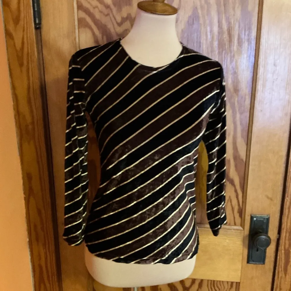 Vtg velour diagonal striped long sleeve top Black Size XS - Image 8