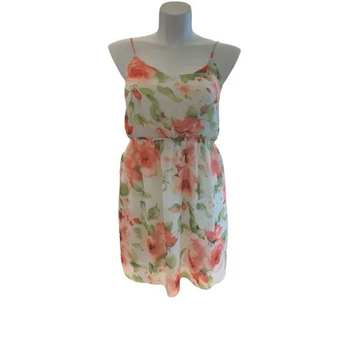Soprano Floral Print Mini Dress Coral Roses White Spaghetti Strap L - Image 2