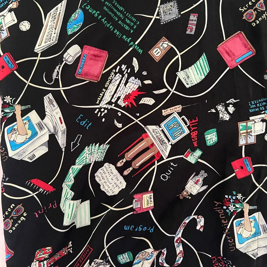 Nicole Miller Y2K Black Multicolor Graphic Button Down Shir - Image 4