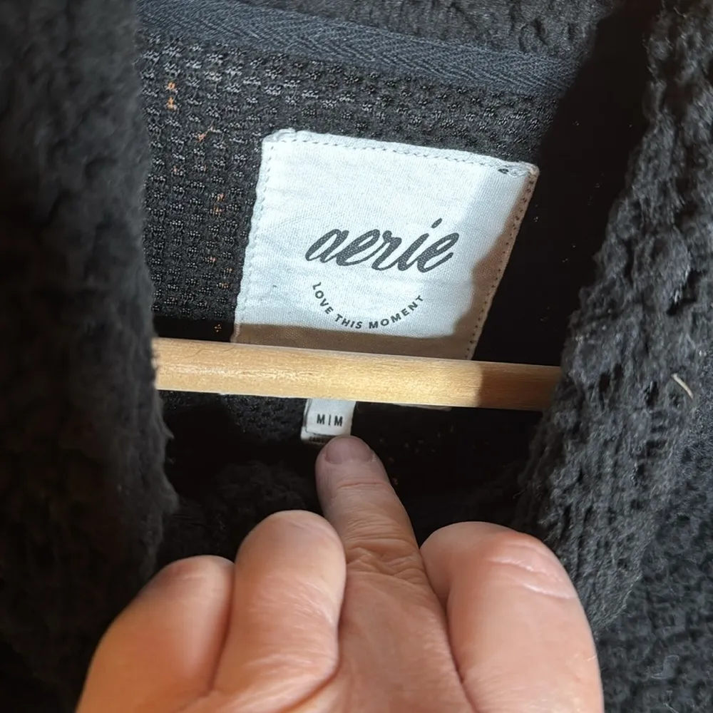 Aerie Cloud Sherpa Oversized Teddy Jacket Black Size Medium - Image 7