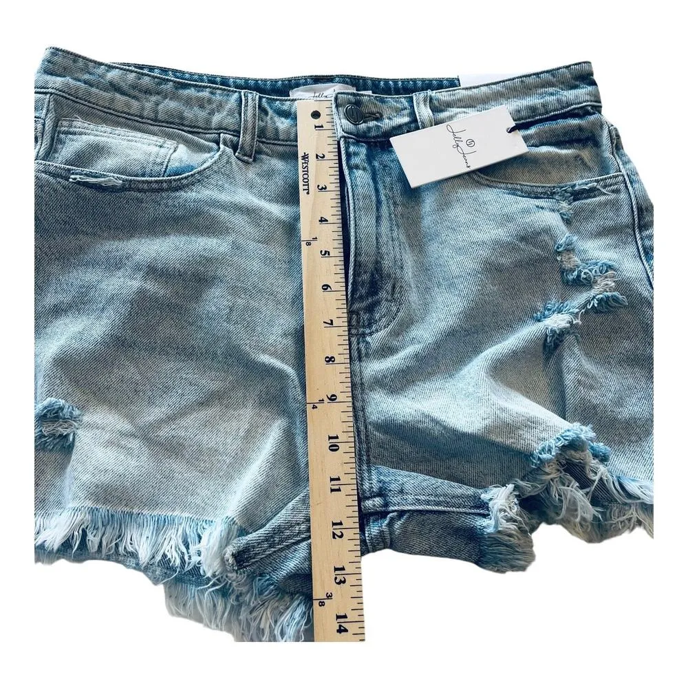 NEW Jelly Jeans SHORTS Women's XL 35 Distressed Blue High Rise Denim + Fray NWT - Image 6