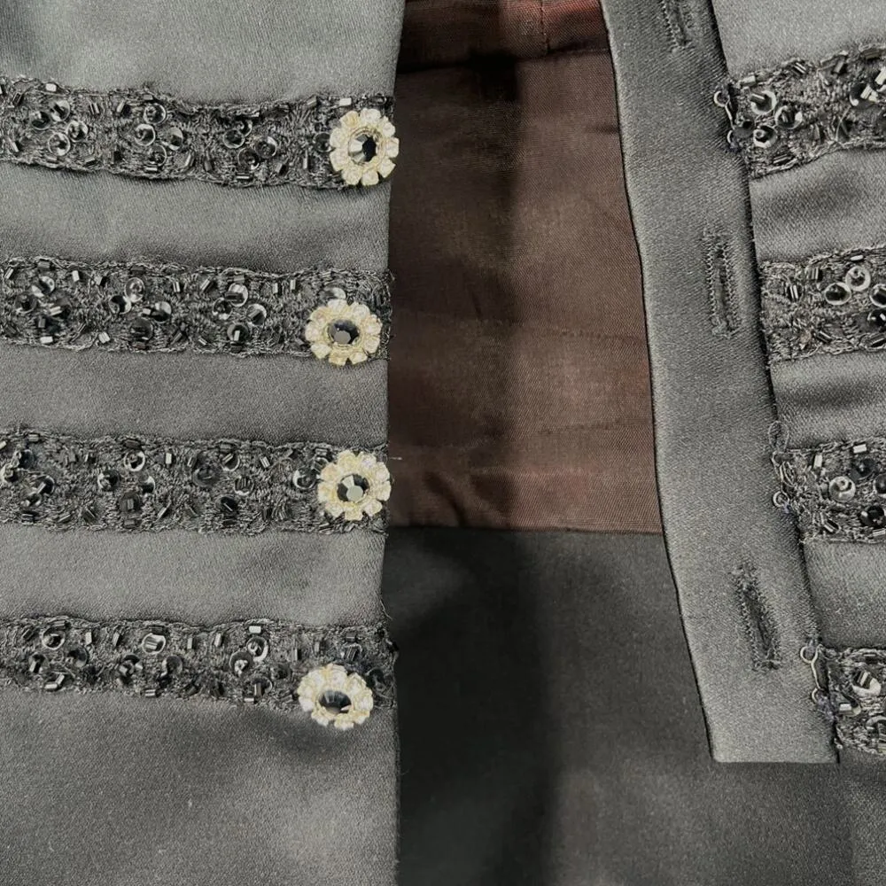 Couture Fashions | 6 | VINTAGE Women's Beaded Black Satin Evening Blazer Jacket - Image 3
