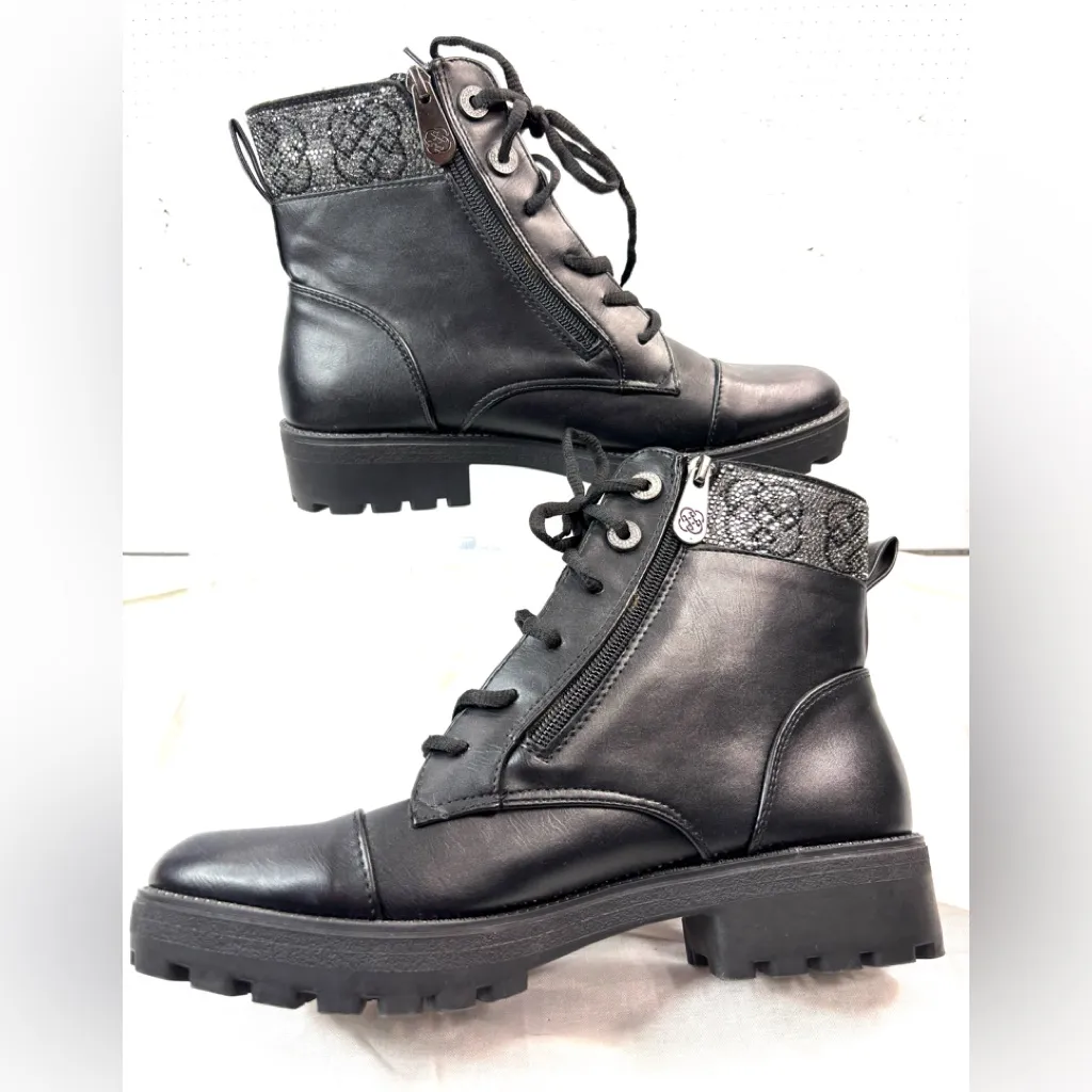 Daisy Fuentes SANDER 8.5 Crystal Detail Lug Sole Black Lace-Up Ankle Boots - Image 2