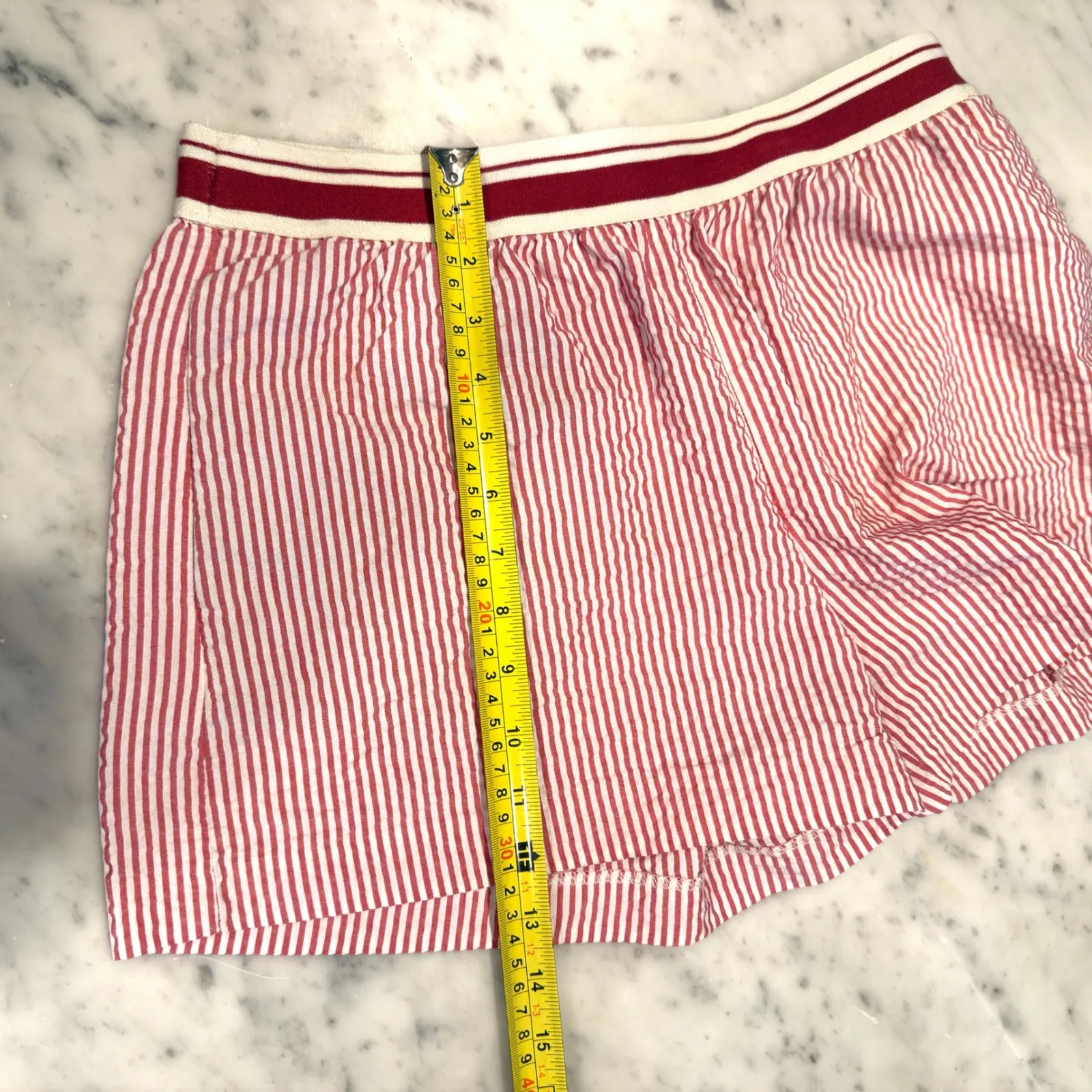 ZARA Women Red White Stripe Seersucker Shorts Size Medium - Image 5