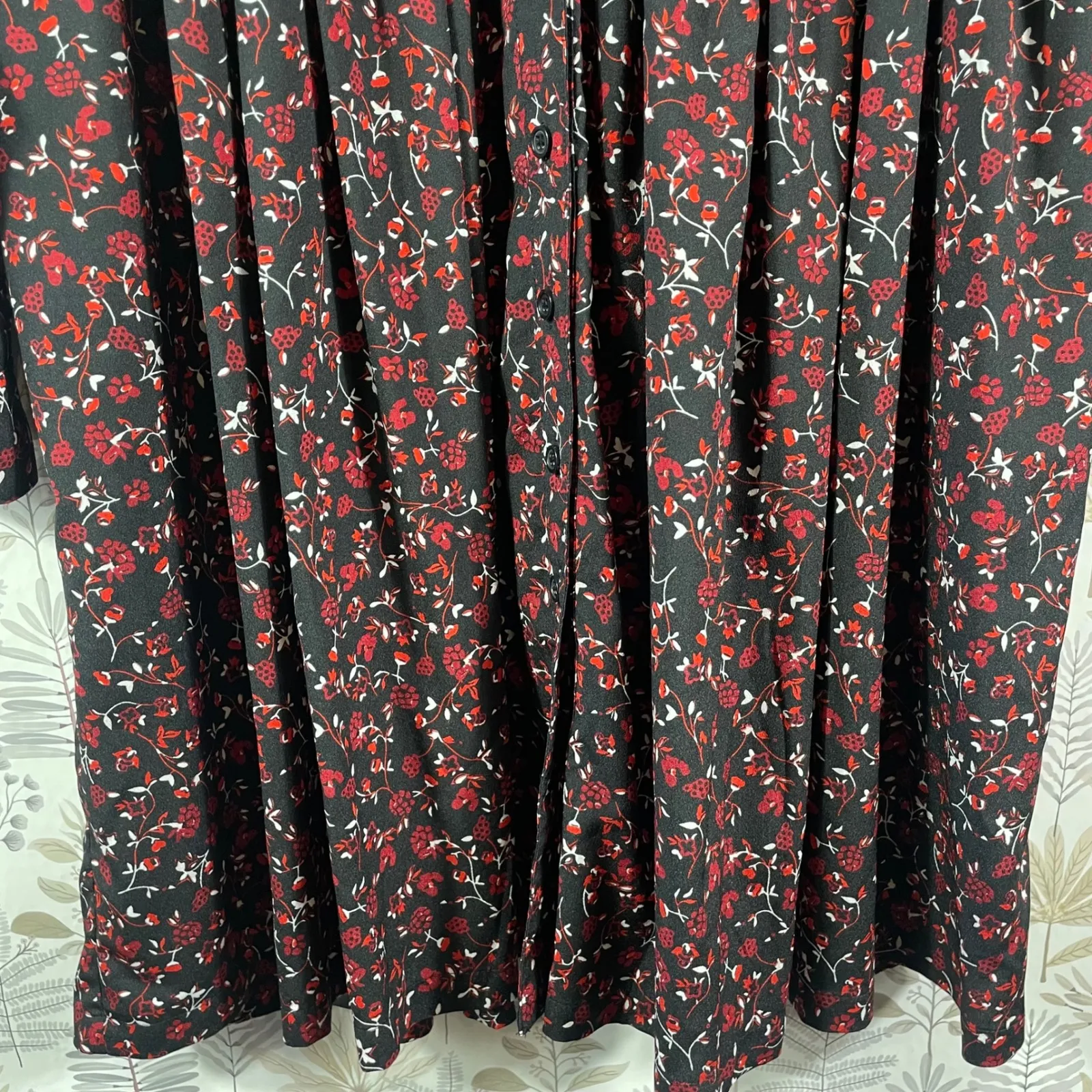 Thakoon Floral Button Front Long Sleeve Dress 10 Black Red Mini Fit Flare‎ Style - Image 5