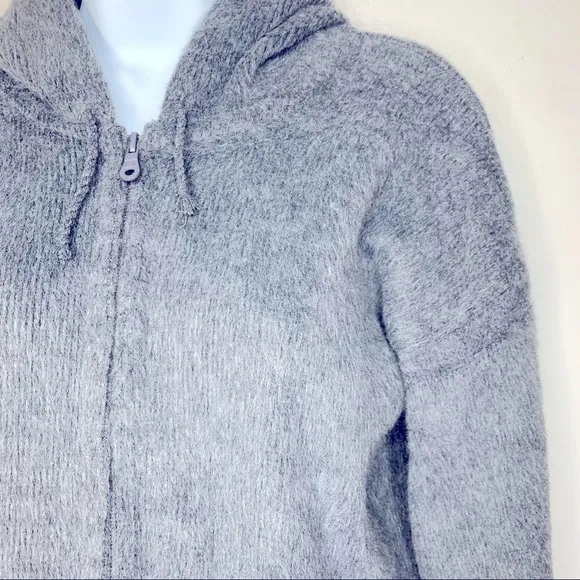 Grey Alpaca Fur Zip‎ Up Hooded Jacket Gray - Image 4