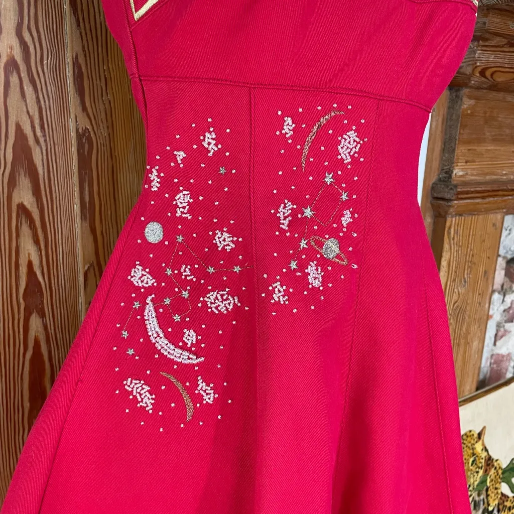 Rare Vintage Christian Llinares Celestial Astrology Dress & Jacket Set Y2K Sz S Red - Image 6