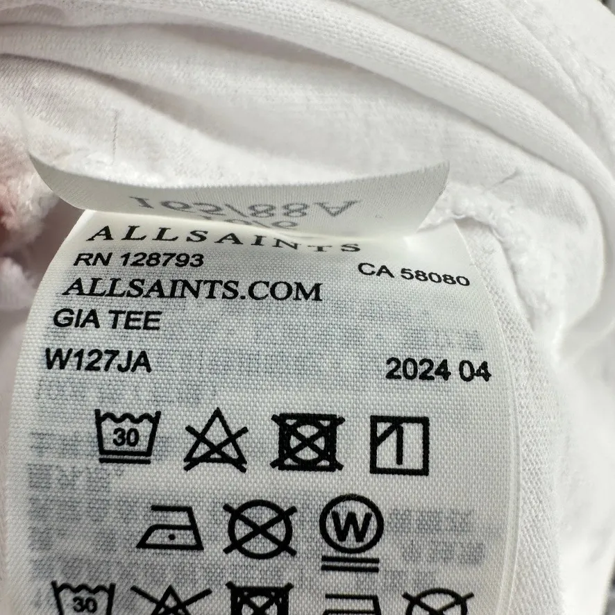 ALLSAINTS Gia Tee White Ruched Drawstring Cropped T Shirt Womens US 6 UK 10 - Image 7