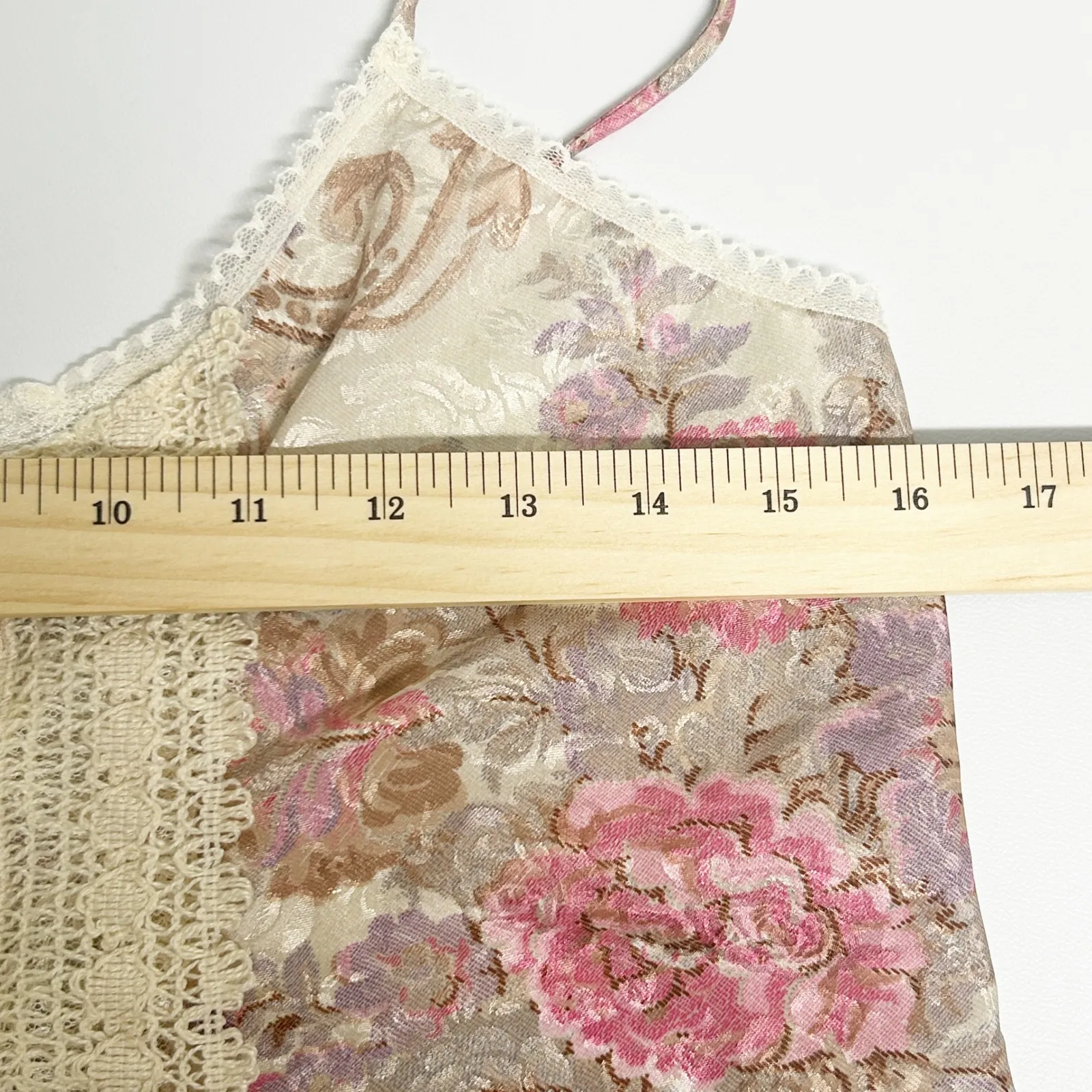 Escapades Womens Vintage 90s Lingerie Coquette Floral Lace Trim Cami Top Size S Tan - Image 8