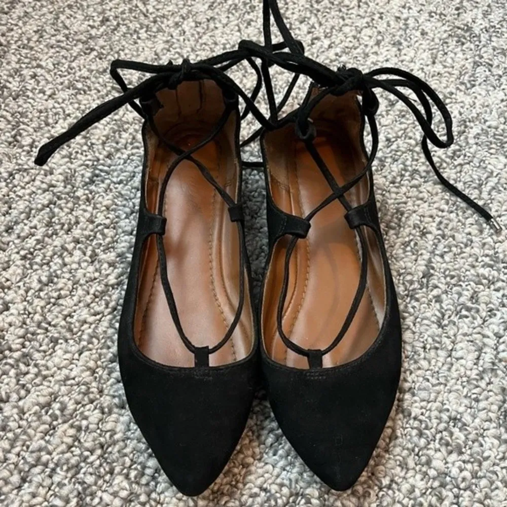 Candie's  Black Pointed Toe Lace Up Ballet Flats Size 6 - Image 4