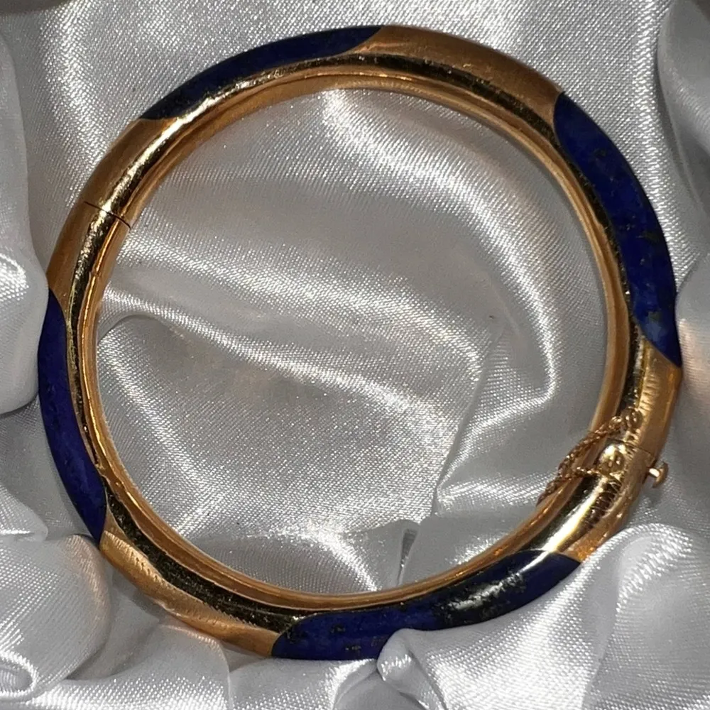 14K Gold Lapis Bangle Bracelet - Image 12