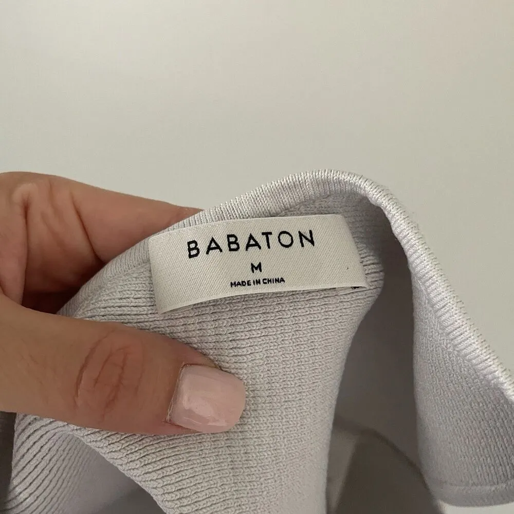 Aritzia Babaton Size M Light Gray Ribbed One Shoulder Stretchy Top Cropped - Image 3