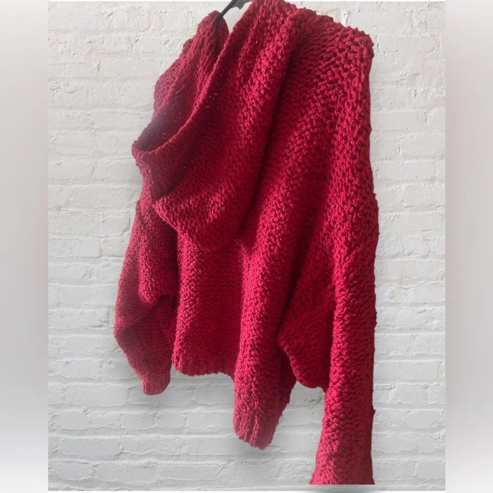 Pilcro Anthropologie Sailcloth Hooded Sweater Raspberry Red Sz Small Loose Knit - Image 7