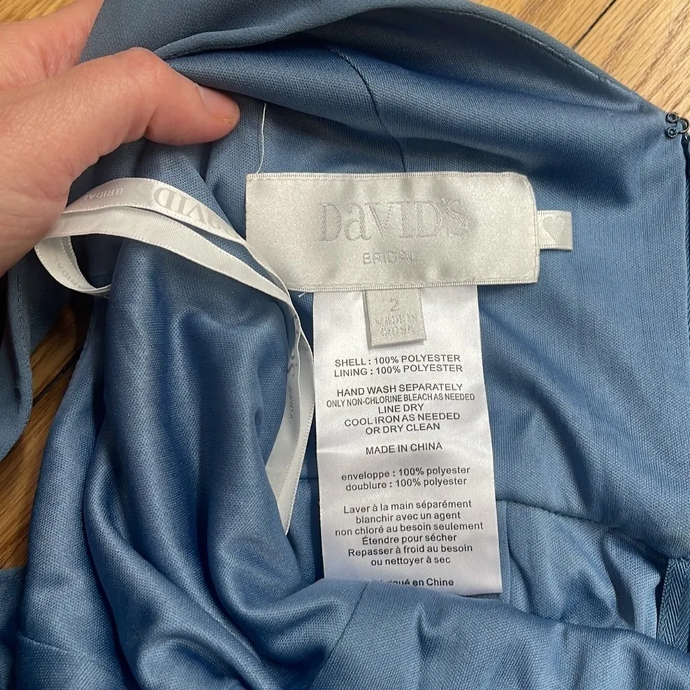 David’s Bridal Light Blue Chiffon V-Neck Maxi Gown Size 2 - Image 10