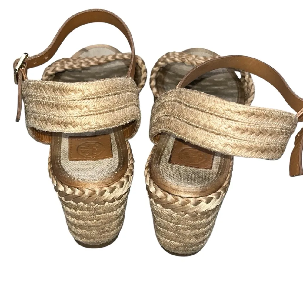 Tory Burch Solemar Basket Weave Espadrille Platform Wedge Sandals size 8.5 - Image 4
