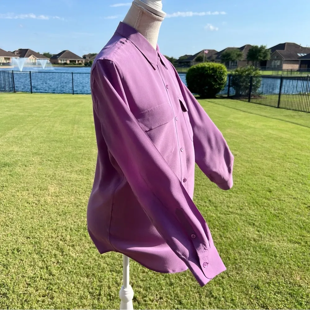 Equipment Purple Long Sleeve Silk Button-Up Shirt - Image 4