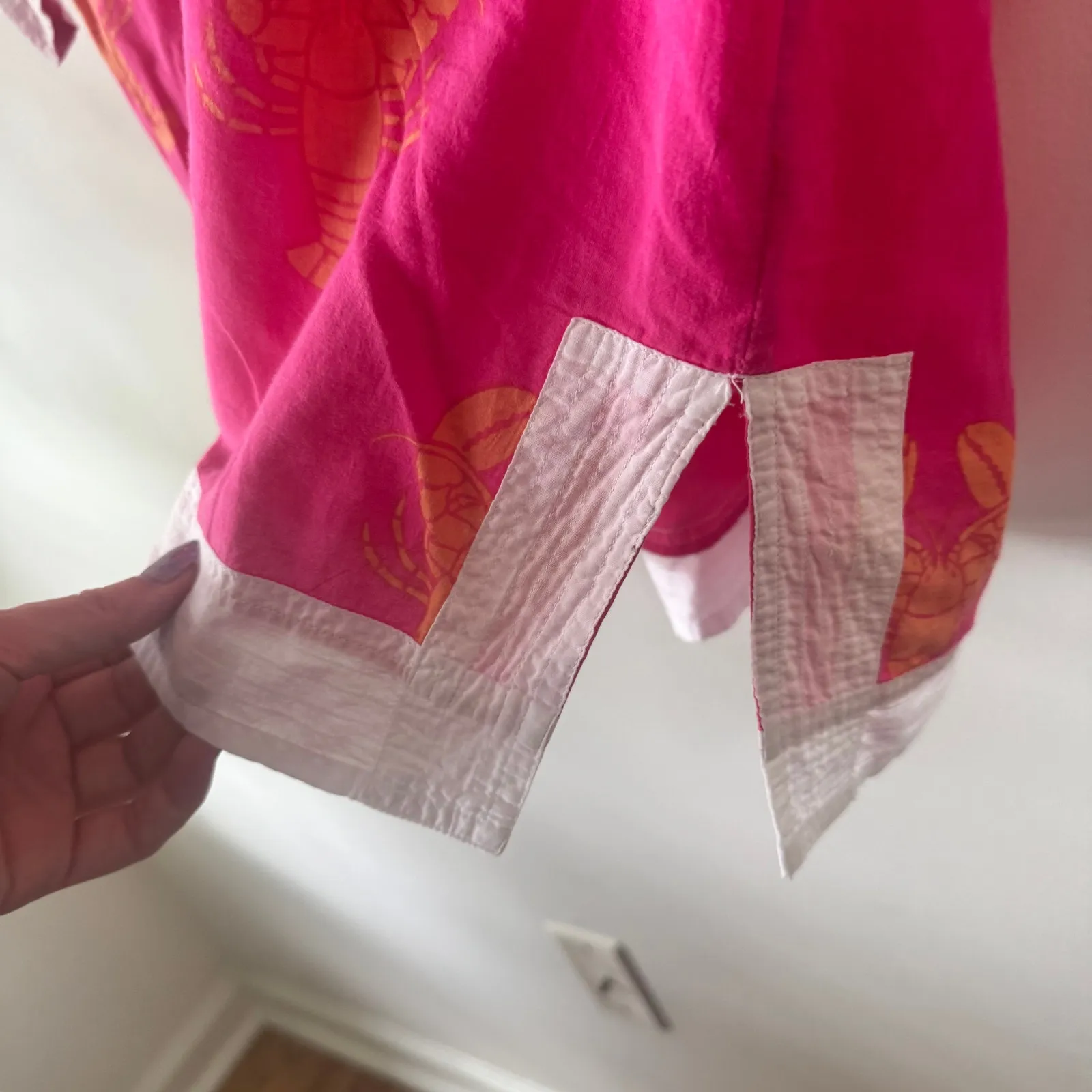 Top It Off Top Women L Pink Orange Lobster Novelty Tunic Coastal Beach Cotton Size L - Image 7