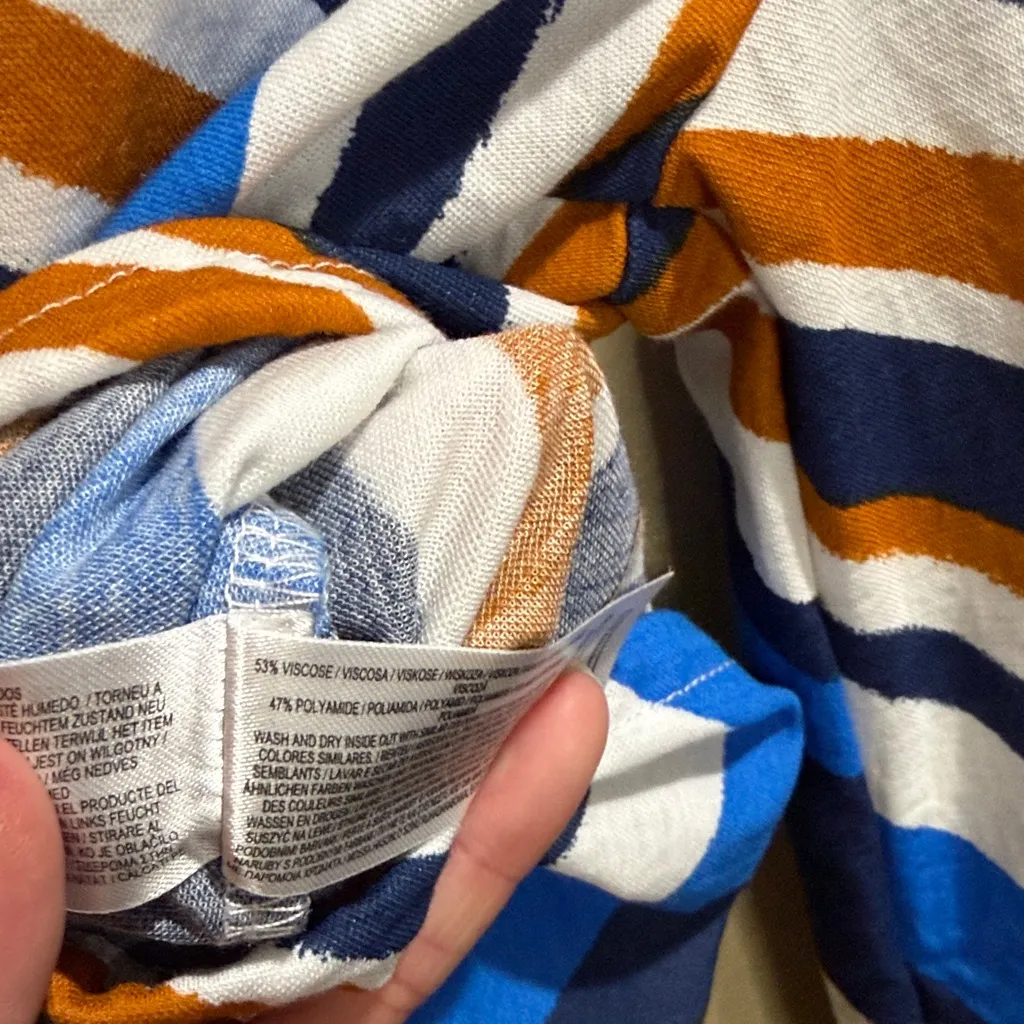 Primark Size Large Women’s Blue and Brown Striped Long Sleeve Cropped Top - Image 6