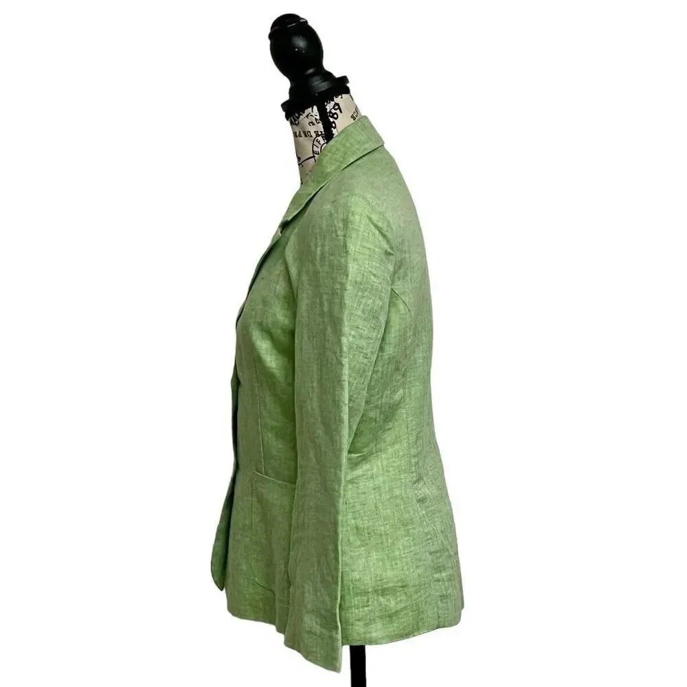 Chadwick’s Women’s Green Linen Blend Herringbone Blazer Jacket | Size 4P | - Image 4