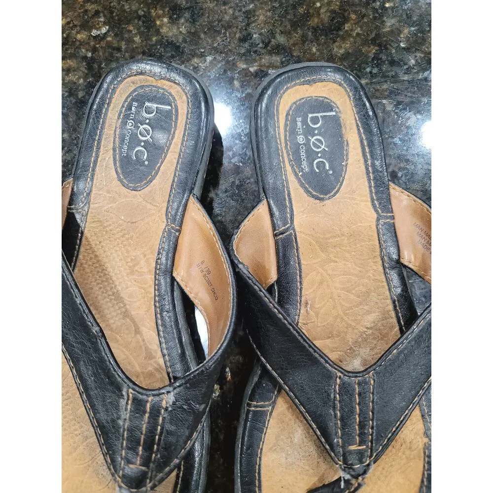 B.O.C Born Concept Zita Flip Flops Womens Size 8 Black Leather Slip On BC3527 - Image 9