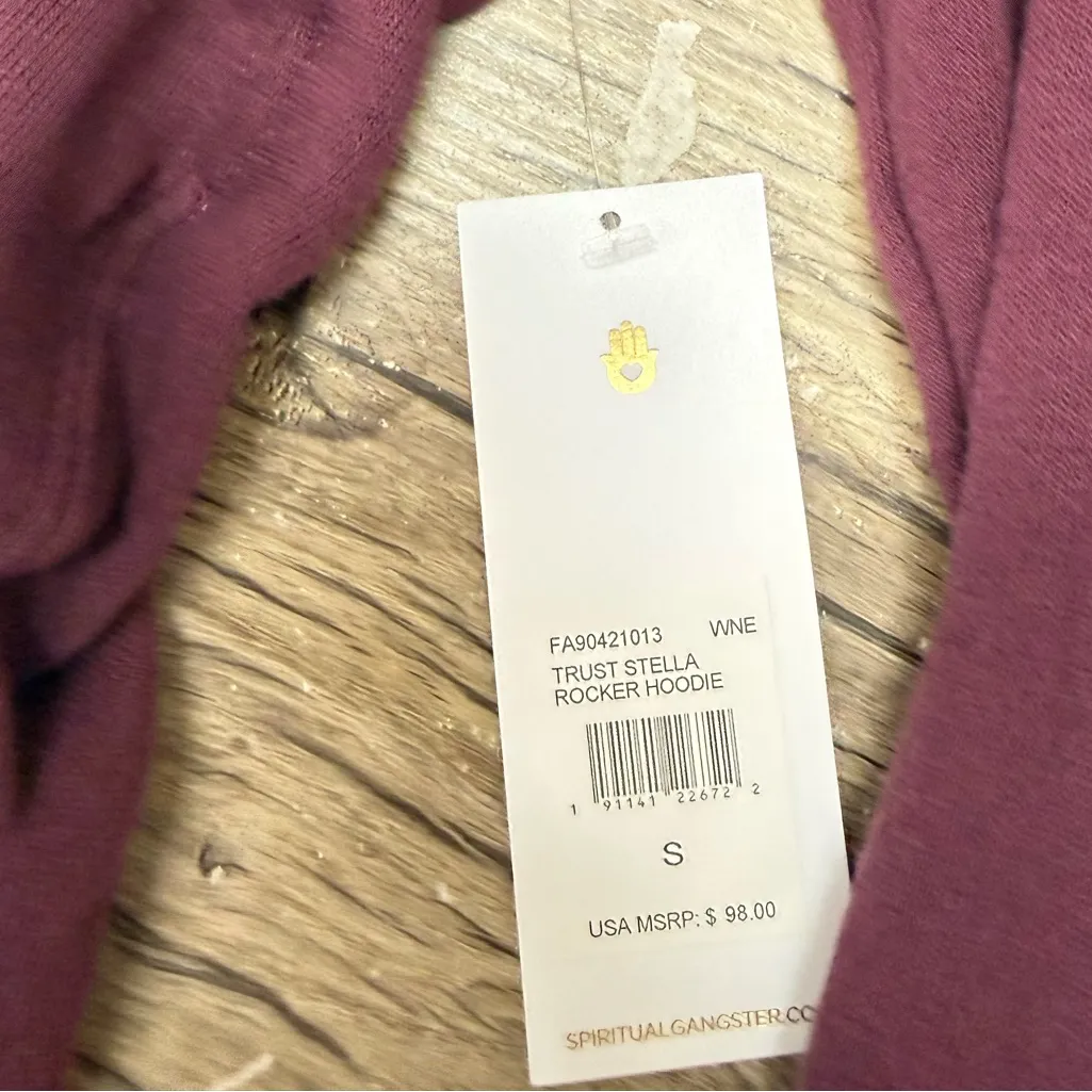 SPIRITUAL GANGSTER OLD SCHOOL FOLLOW TRUST THE UNIVERSE CROPPED BURGUNDY HOODIE - Image 4