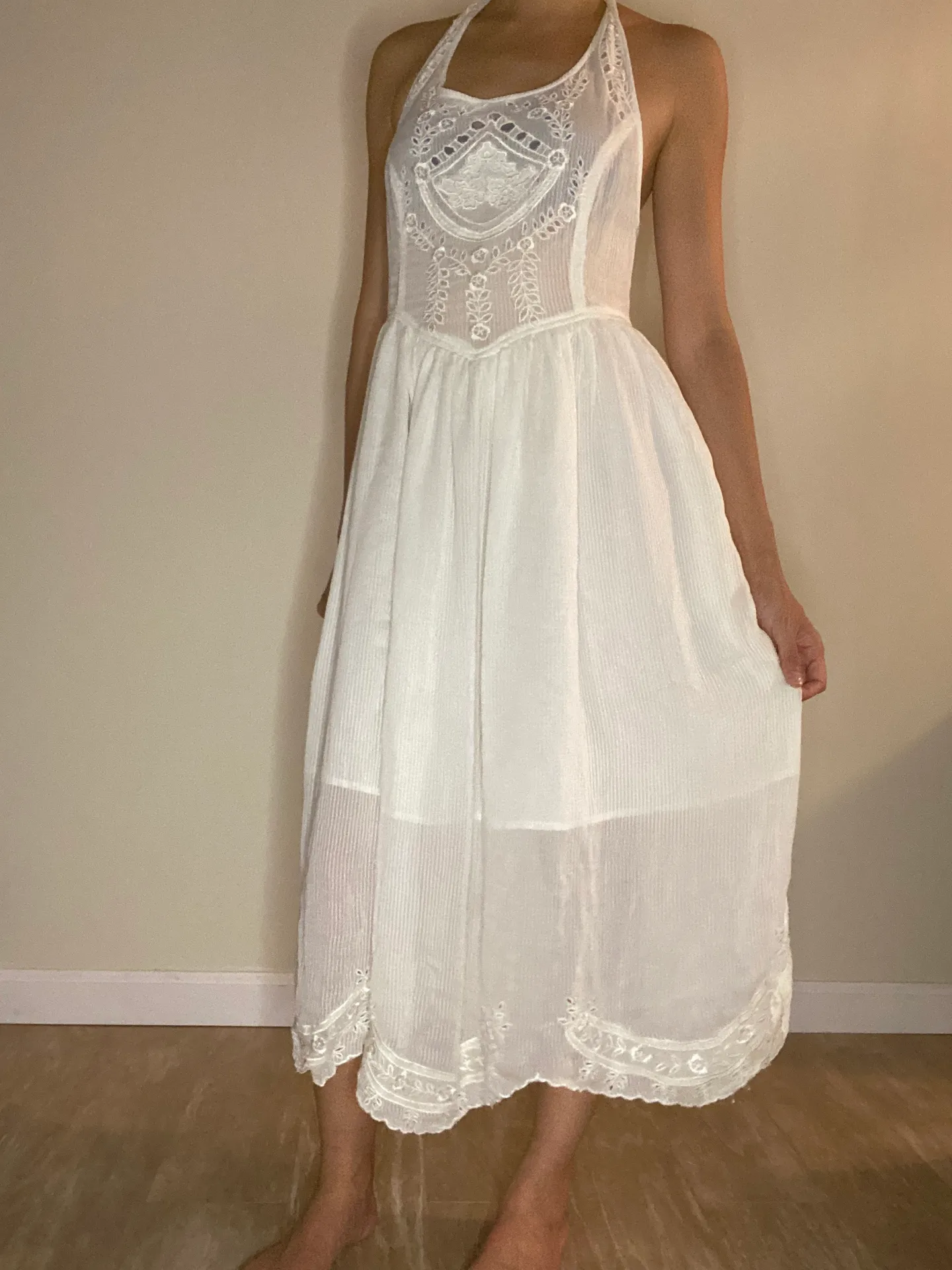 New Romantics collection dainty lace halter tie white dress S - Image 4