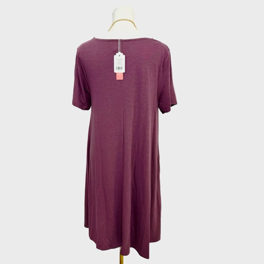 New Zenana Casual Travelers Dress Women's Size L Flare Short Sleeve Eggplant - Image 5
