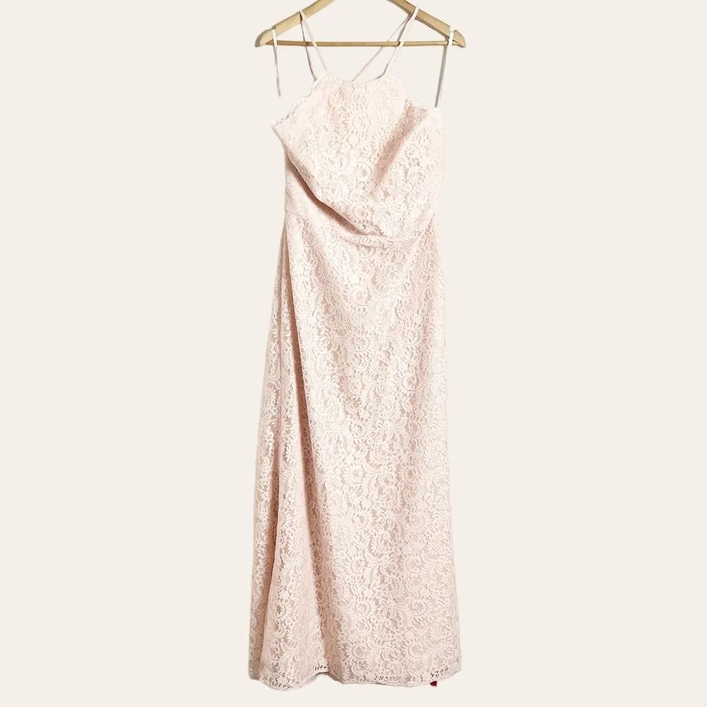 Dessy Collection 2995 Blush Pink Lace Halter Neck Trumpet Formal Gown Dress 14 - Image 6