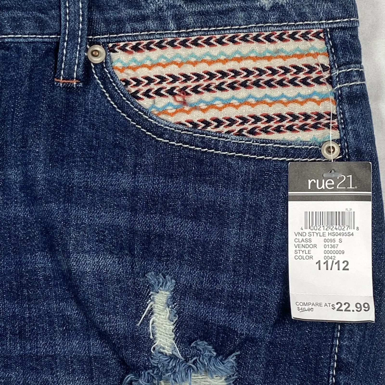 Rue21 Shorts Womens 11/12 Blue Distressed Denim High Waisted Embroidered Pockets - Image 3