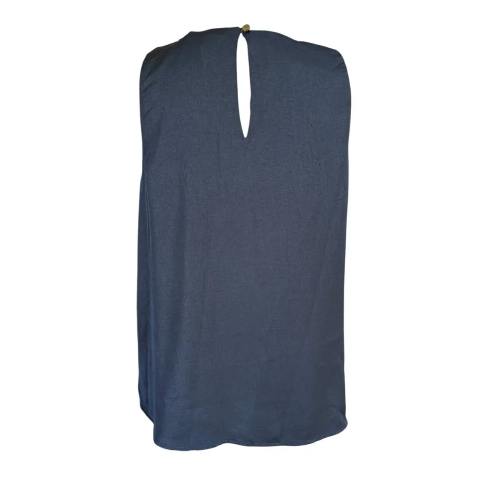 Banana Republic navy blue small petite lined pleated pullover sleeveless top - Image 4