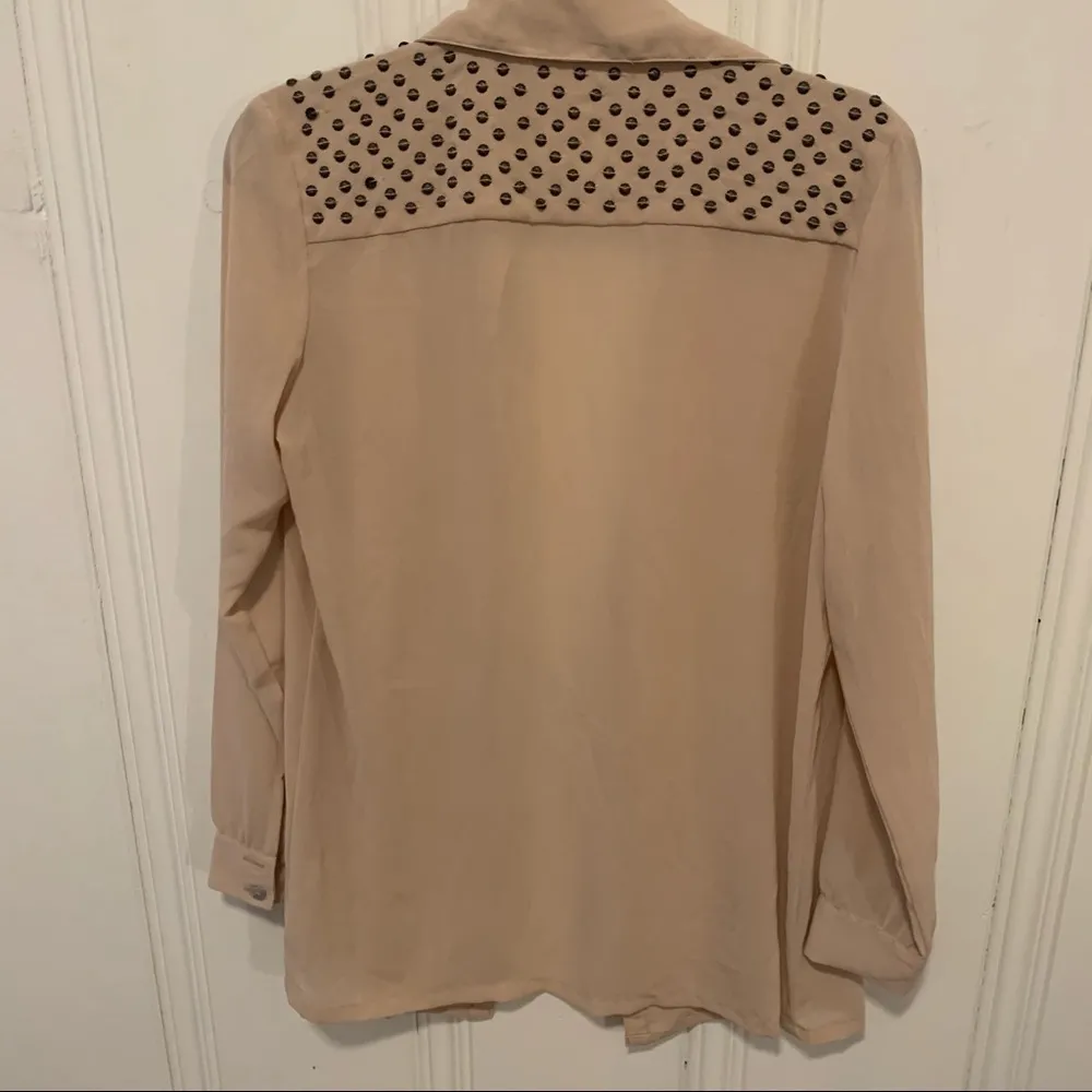 Bar III  Tan Studded Long Sleeve Button Down Blouse - Image 5