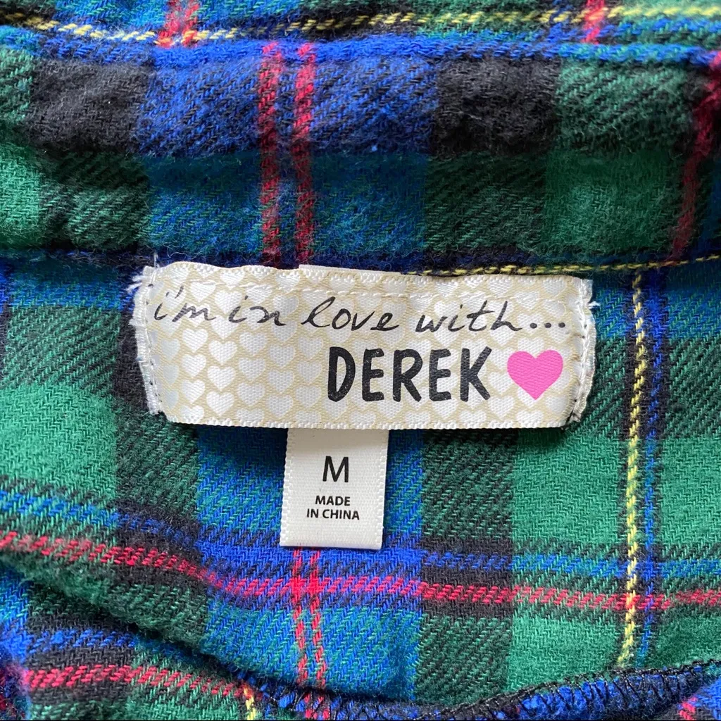 Derek Heart Plaid Flannel Button Down Shirt Blue & Green Size Medium - Image 7