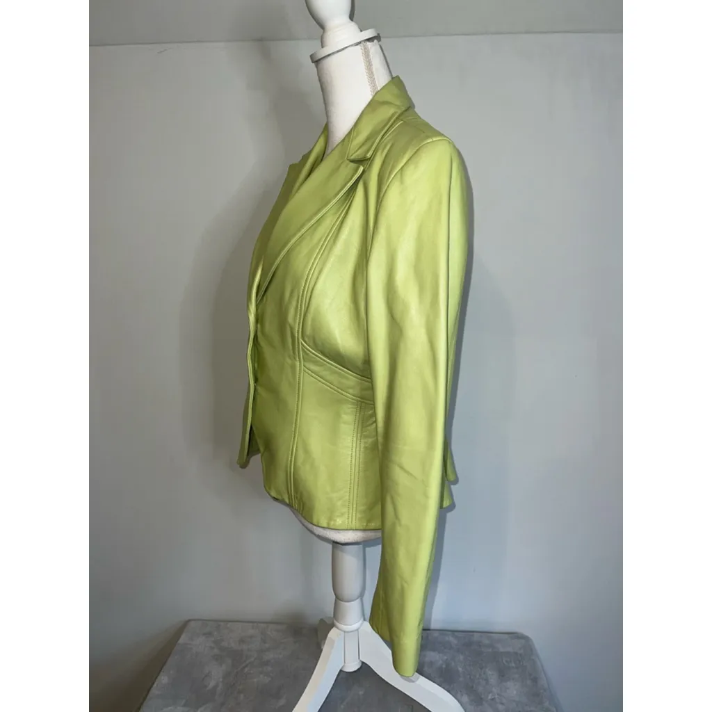 Women's id. COLLECTION Lime Green Leather Jacket Size 12 - Image 8