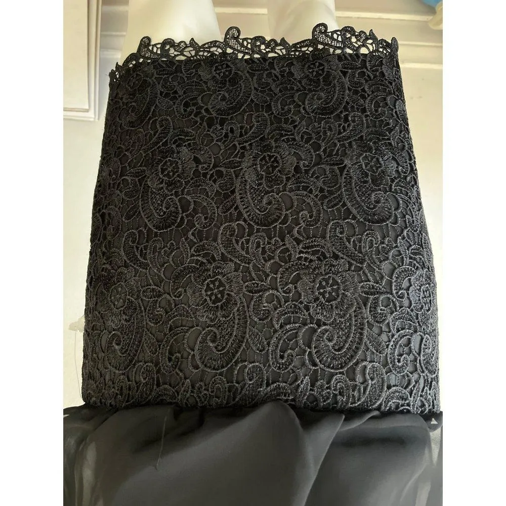 Aidan Mattox Black Dress 2 Chiffon Crochet Lace Holiday NYE entertaining New - Image 5