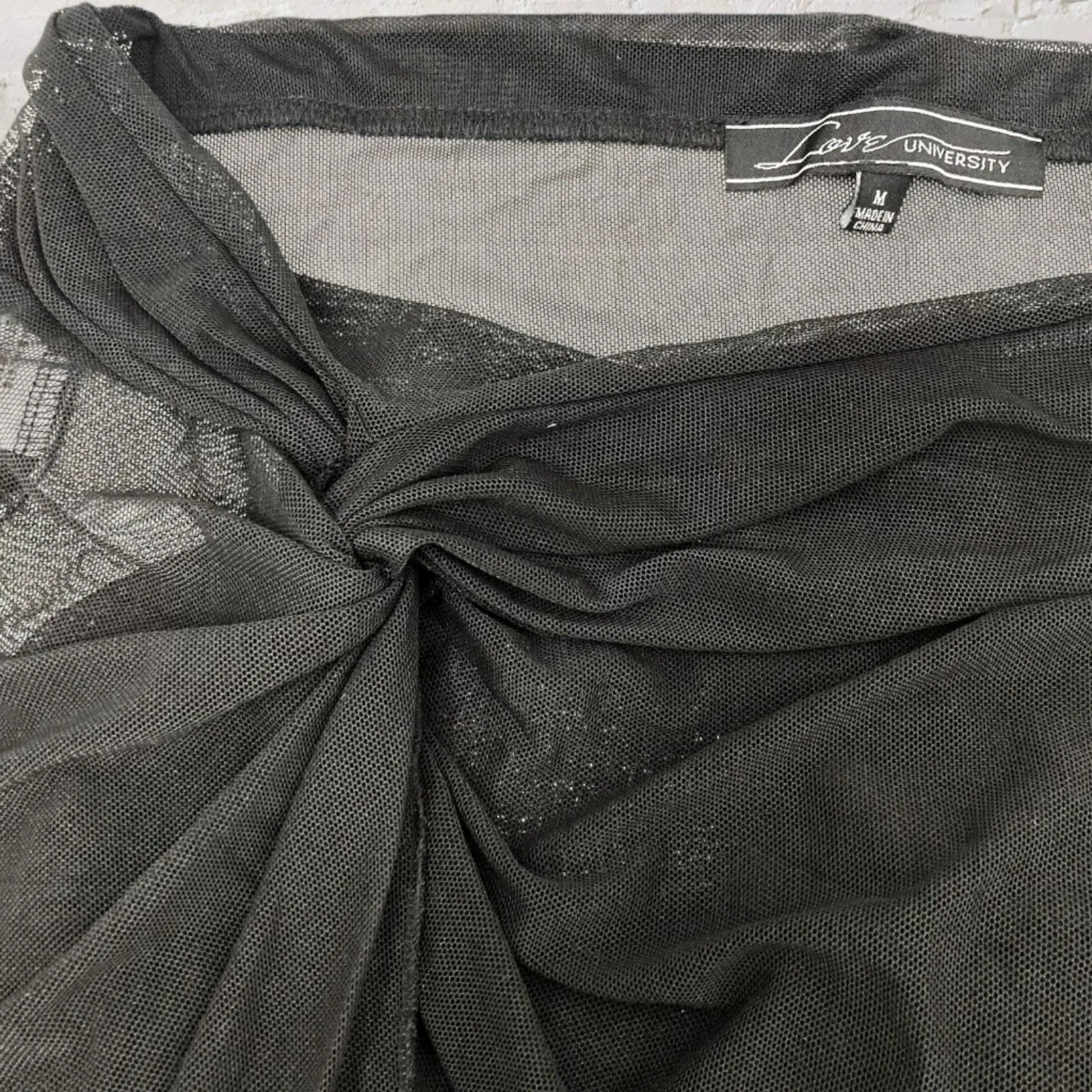 Love University Mesh Cover Up Skirt M Twist Front Flowy Festival Beach Black Size M - Image 5