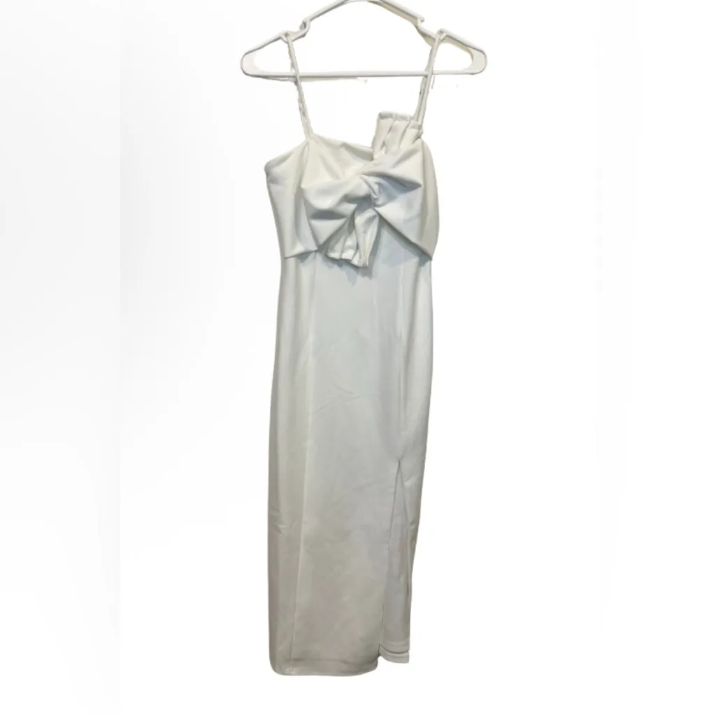 NWT Lulus truly mesmerizing white sleeveless satin bow column midi dress size XS - Image 5