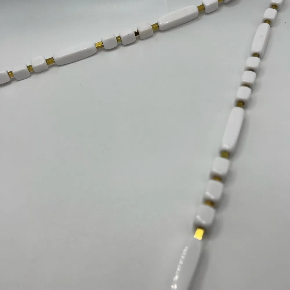 VINTAGE Trifari White Gold Rectangle‎ Square Bead Rope Necklace - Image 6