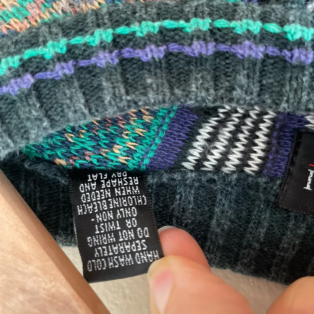 BRANDINI 90s Vintage Cotton Blend 3D Textured Knit Crewneck Sweater Size XL Green - Image 16