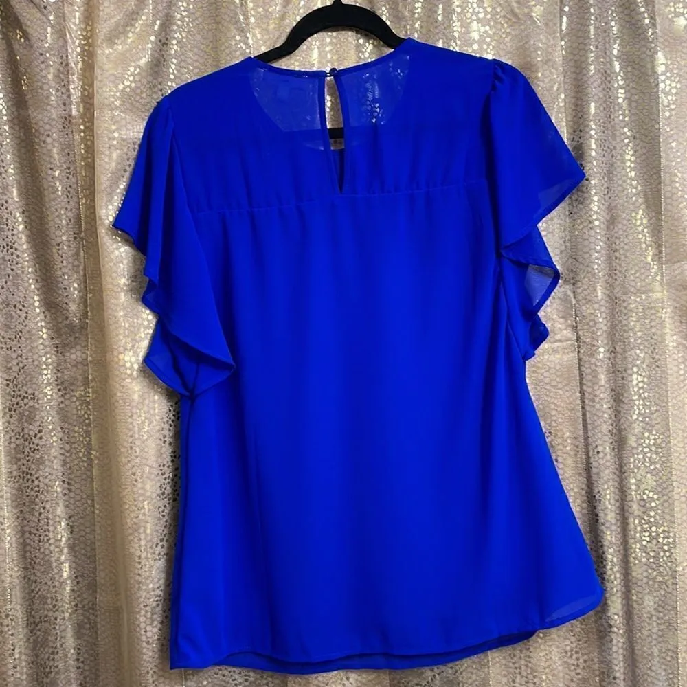 Faith & Joy royal blue flutter sleeve chiffon blouse, size S, oversized - Image 5
