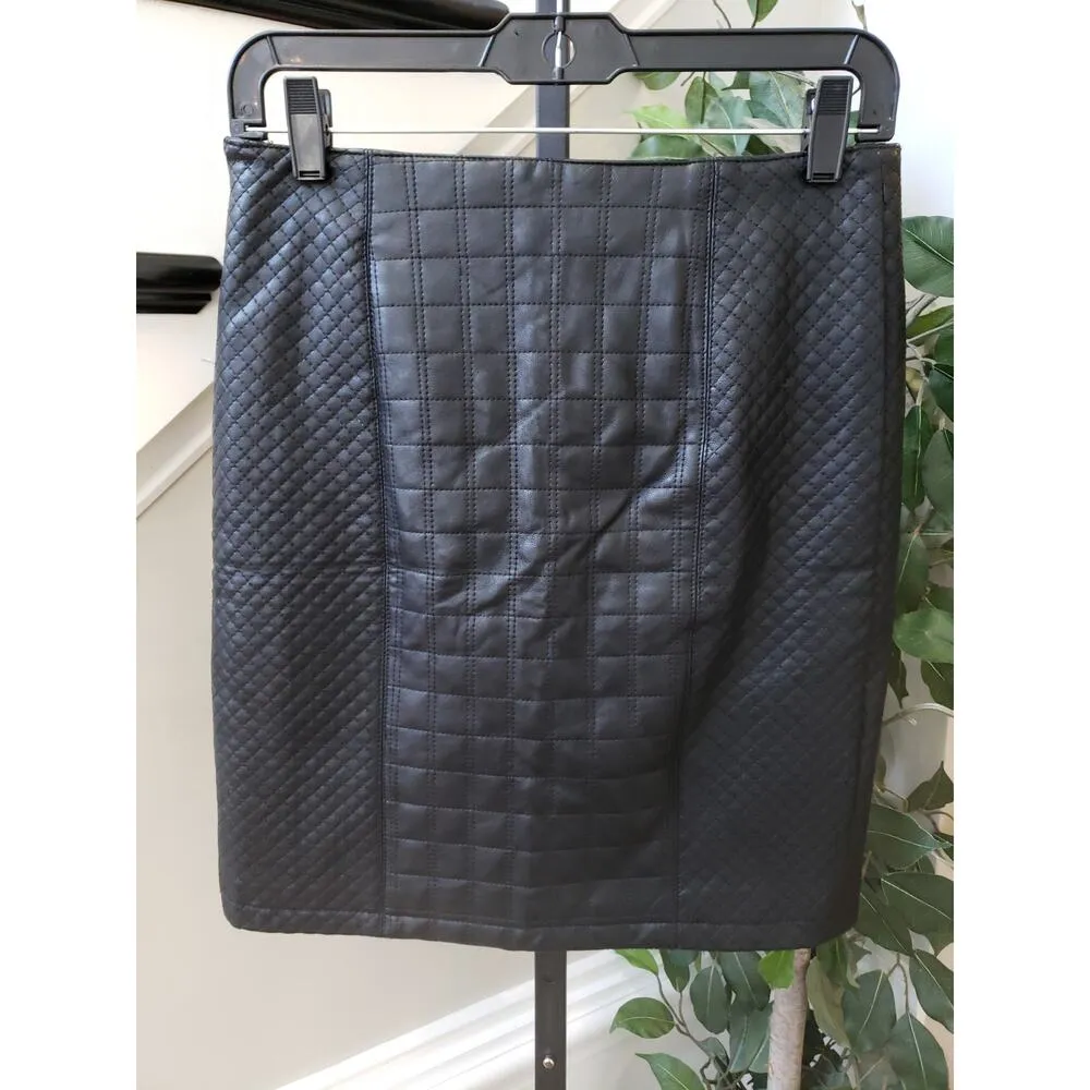 Ann Taylor Quilted Skirt Womens 2 Black Faux Leather Lined Pockets Side Zipper - Image 12