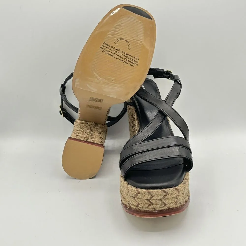 Free People Fahn Jute‎ Platform Strappy Sandal Black Leather Women's Sz 11 - Image 7