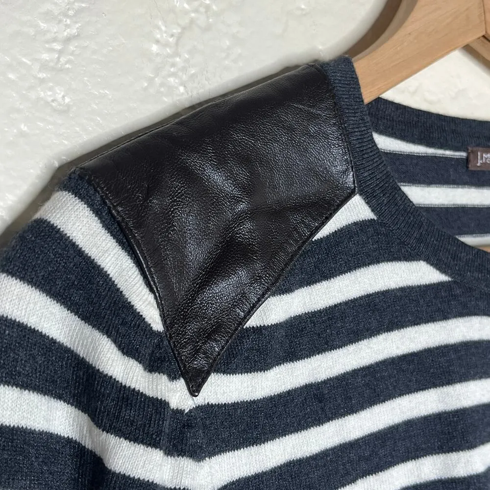 J. McLaughlin Women's Leeward Gray Striped Leather Patch Sweater Size Medium - Image 2