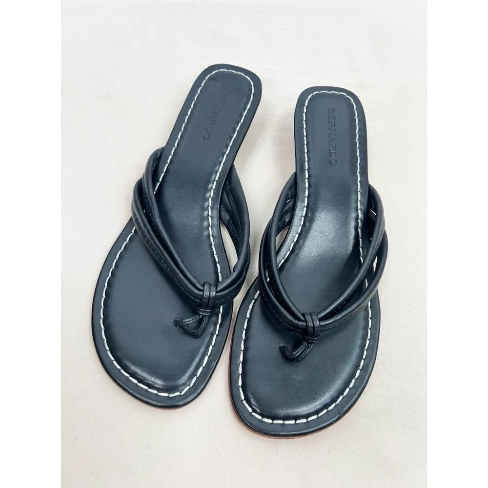 Bernardo Navy Blue Slipon Stitch Detailing Square Toe MIAMI Thong Sandals 10M - Image 7