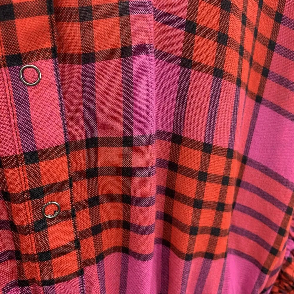 Anthro We The Free People Size XS Shirt Pacific Dawn Red Pink Plaid Ruched NEW - Image 6