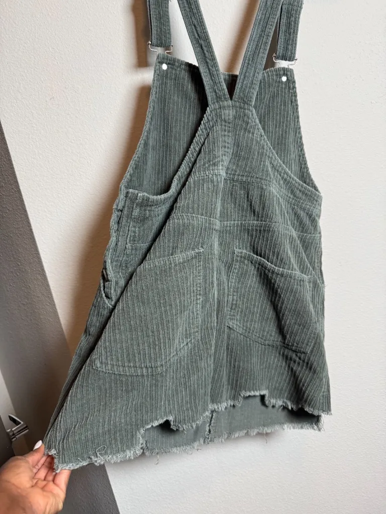 American Eagle Green Corduroy Overall Dress Jumper  - Image 3
