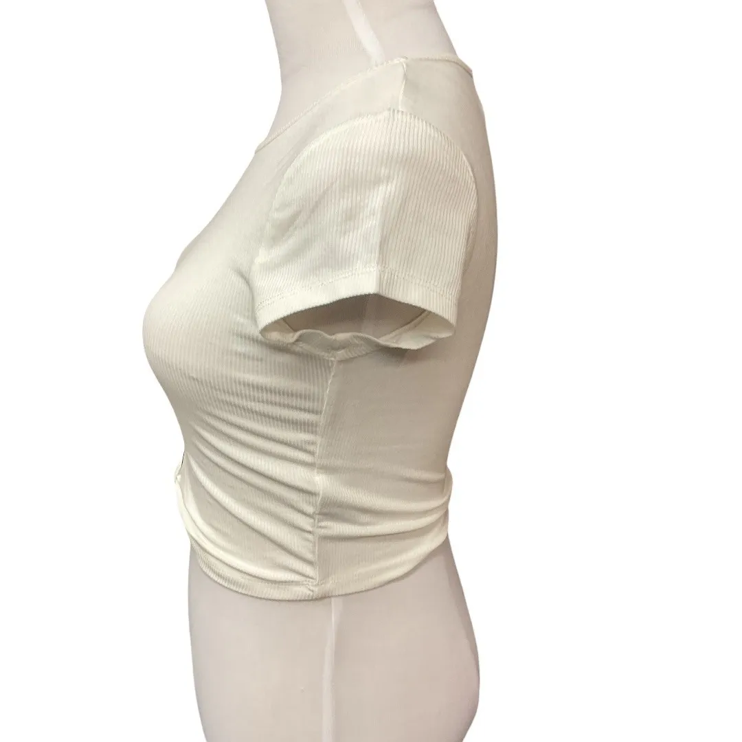 Elodie Short Sleeve Ribbed Round Neck Casual Chic Cropped Top Size Small NWT - Image 3