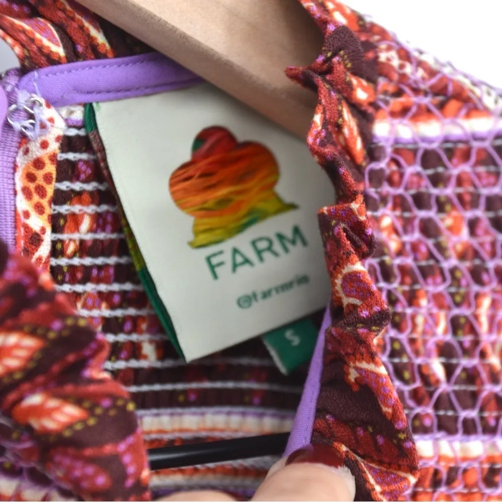 Farm Rio Sweet Floral Long Sleeve Mini Dress Smocked in Lilac Purple Red Size S - Image 9