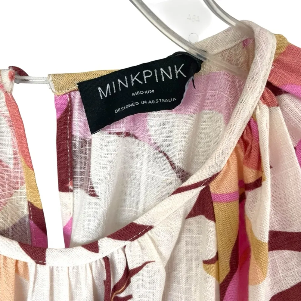 MINKPINK Kali Mini Dress Linen Blend Floral Lightweight Tie Waist - Image 5