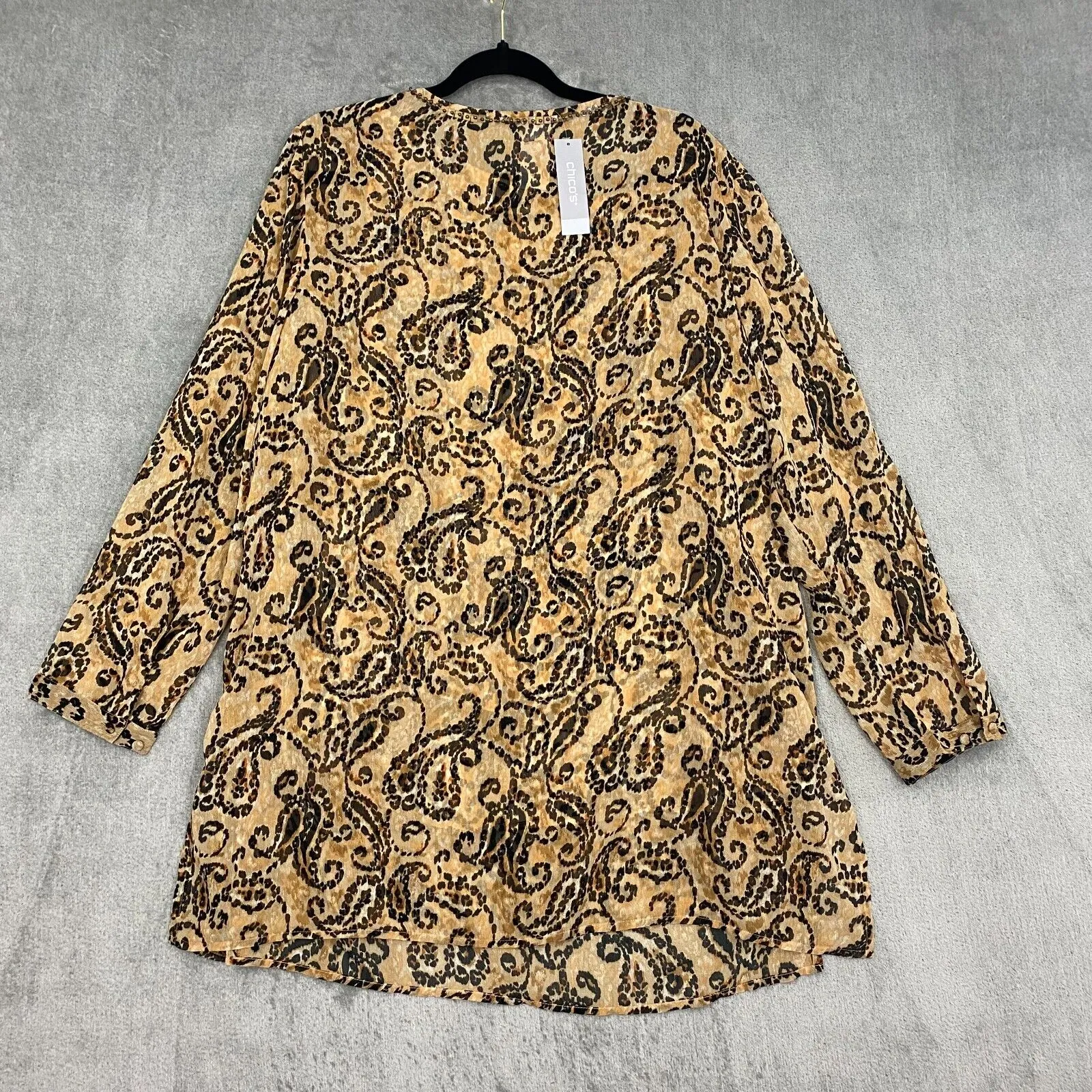 Chicos Top Sz 3 Chiffon Embellished Tunic Paisley Leopard Mob Wife Cats 16/18 - Image 4