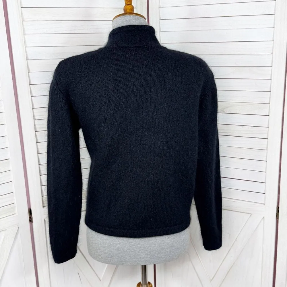 Vintage Karen Scott Sequin Fuzzy Angora Wool Cardigan Sweater Black Gold Medium - Image 4